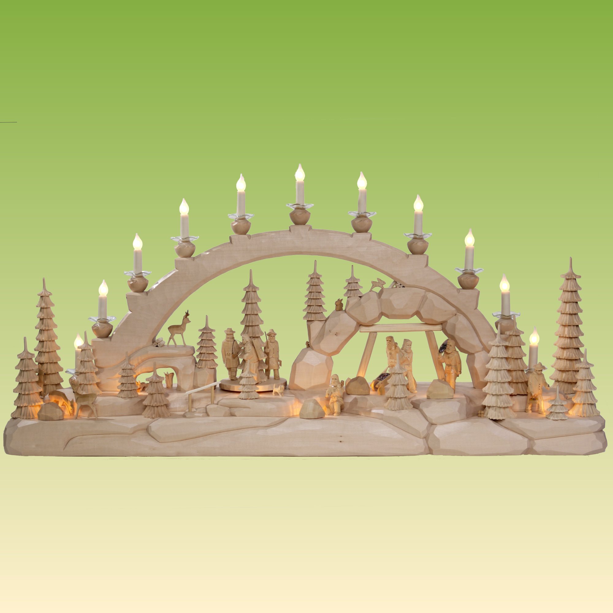 Schwibbogen mit Stollenmund und Erzgebirgslandschaft