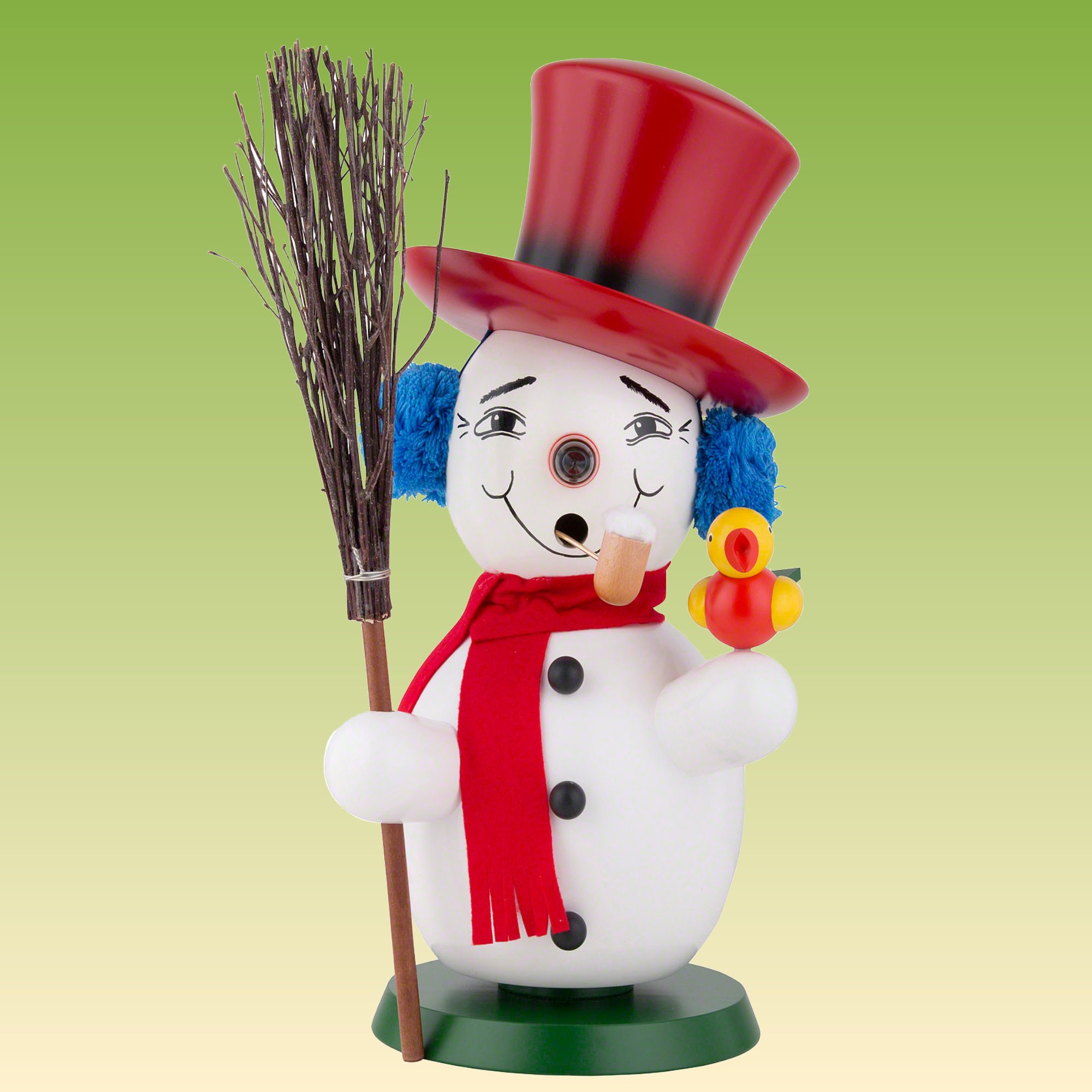Räuchermann Schneemann mit Vogel