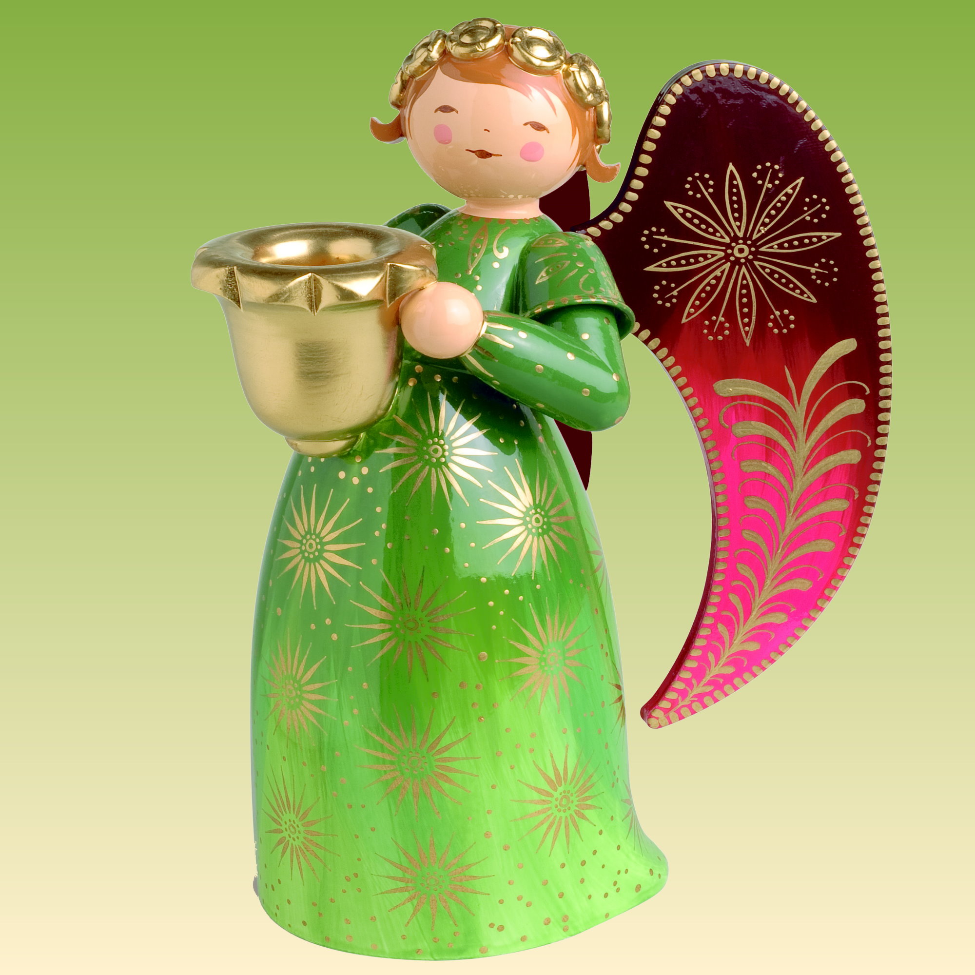 Engel reich bemalt, groß, mit Lichtnapf, grün