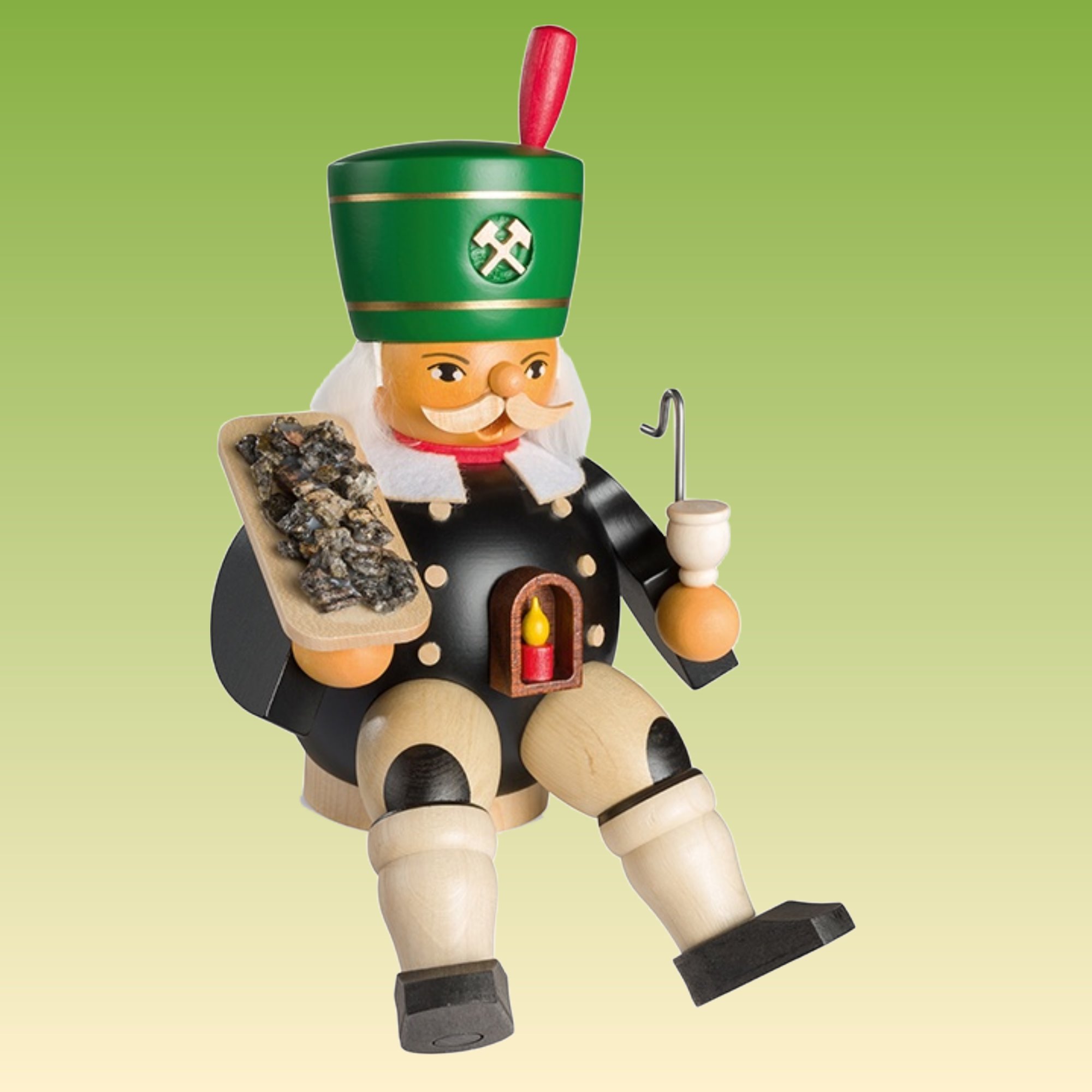 Räuchermann Bergmann mit Erz, sitzend