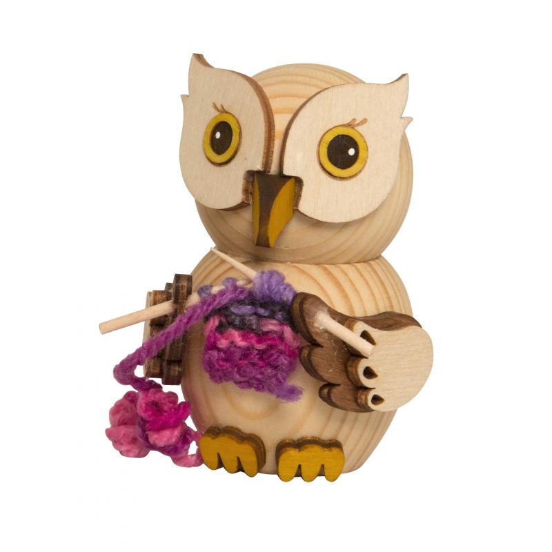 Eule mit Strickzeug mini