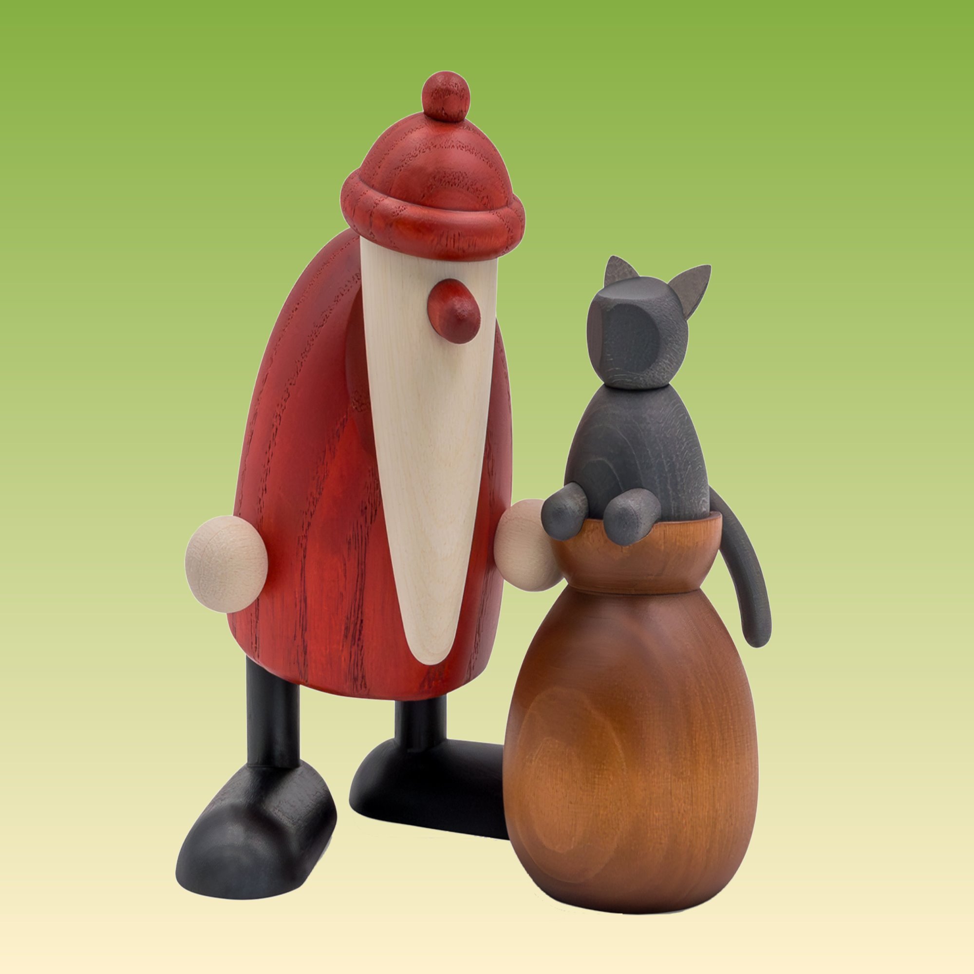 Weihnachtsmann mit Katze auf Sack