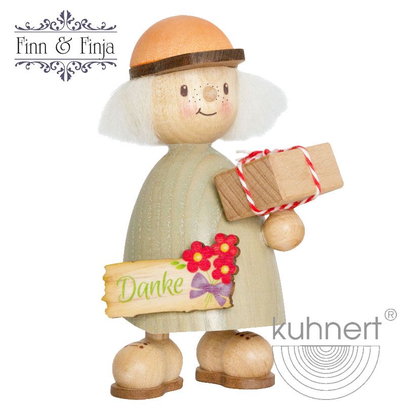 Finn mit "Danke" Schild